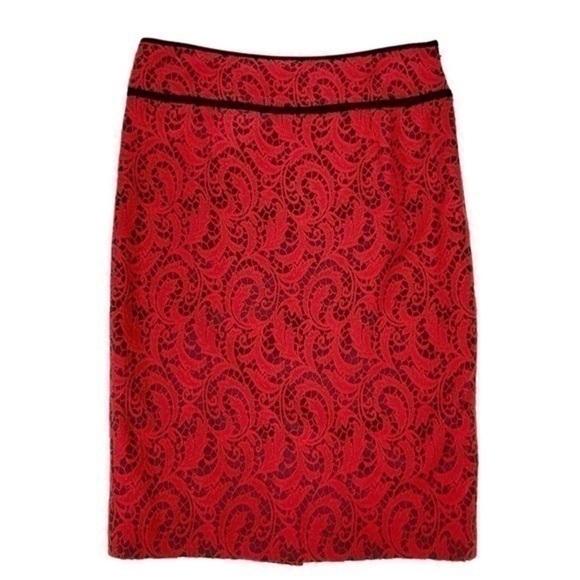 Magaschoni Dresses & Skirts - Magaschoni Skirt Vintage Womens 12 Red 3D Textured Paisley Laced Spilt Pencil‎